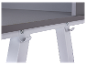 Grauer Schreibtisch mit weißen Beinen und Haken.