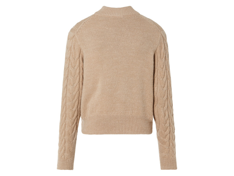 Beigefarbener Strickpullover mit Zopfmuster