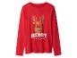 Rotes Langarmshirt mit Rentier-Aufdruck und „Merry Christmas“-Schriftzug.