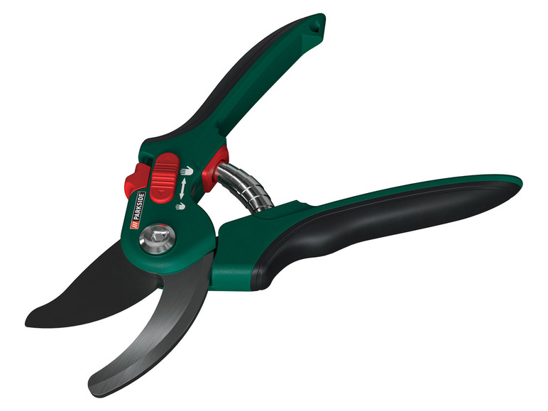 Gartenschere von Parkside mit grünen Griffen.