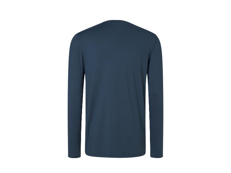 Dunkelblaues Langarmshirt von hinten auf weißem Hintergrund.
