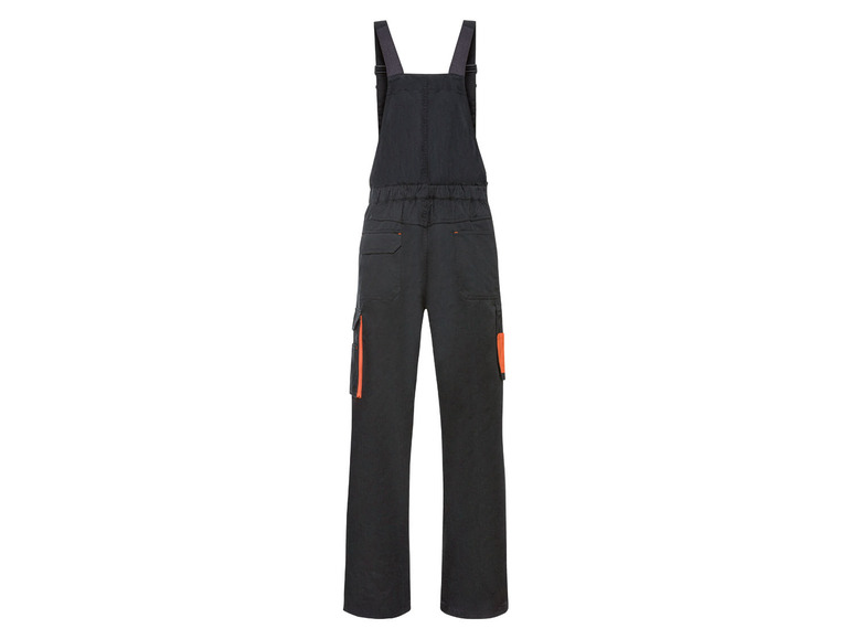 Schwarzer Overall mit orangefarbenen Details