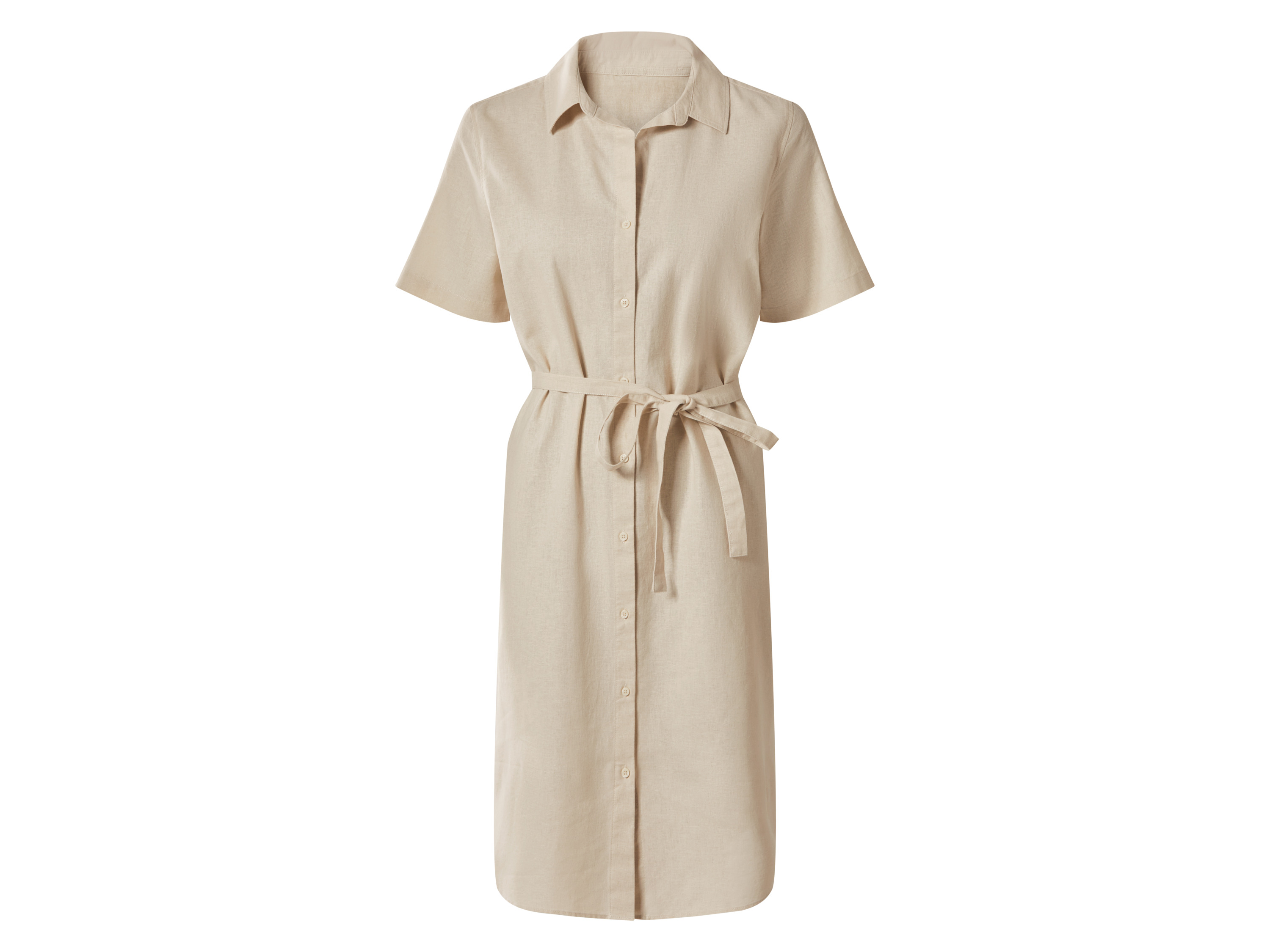 ESMARA® Damen Kleid mit Leinen (Beige, L (44/46))