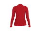 Rotes Langarmshirt mit Rüschenkragen und -säumen.