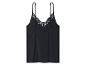 Schwarzes Camisole mit dünnen Trägern und schwarzer Spitze am Ausschnitt.