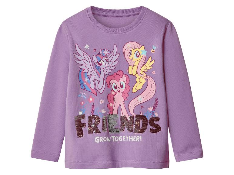 Lila Kinder-Langarmshirt mit My Little Pony-Aufdruck und dem Schriftzug „FRIENDS GROW TOGETHER!“