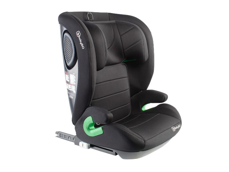 Schwarzer BABYGO Kindersitz Safechild Isofix für eine Körpergröße von 100-150 cm.