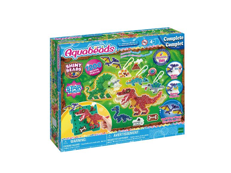 Aquabeads Dinosaur World Bastelset mit 1200 Perlen, inklusive Glanz- und Sternperlen.