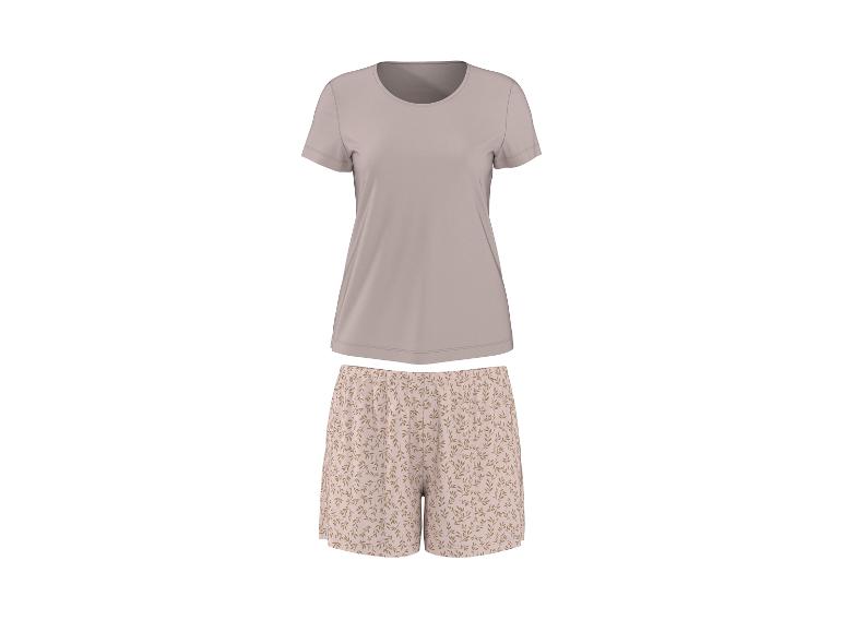 Damen-Pyjama: beiges T-Shirt und Shorts mit Blumenmuster.