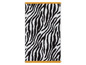 Handtuch mit Zebra-Muster und gelbem Saum.