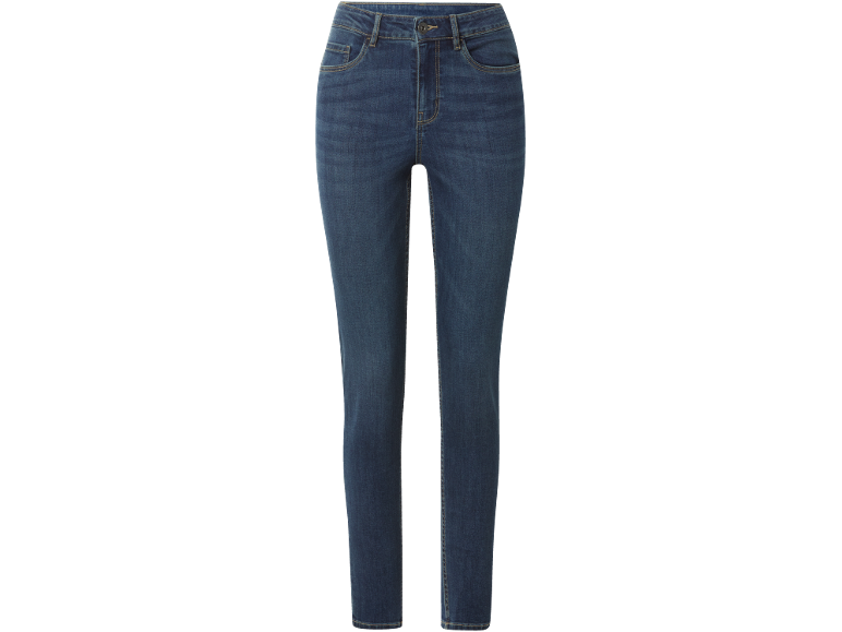 Dunkelblaue Damenjeans im klassischen Five-Pocket-Stil mit geradem Bein.