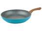 Eine blaue Bratpfanne mit Holzgriff und Granitbeschichtung.