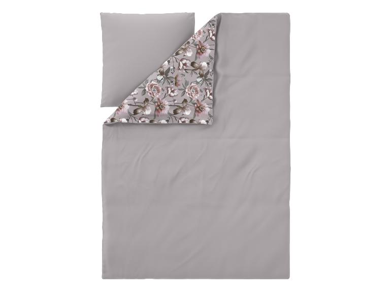 Graues Bettwäsche-Set mit Blumenmuster auf einer Seite