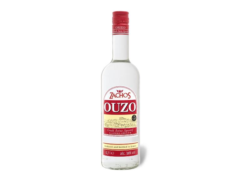 Zachos Ouzo 38% Vol in der 0,7-l-Flasche.