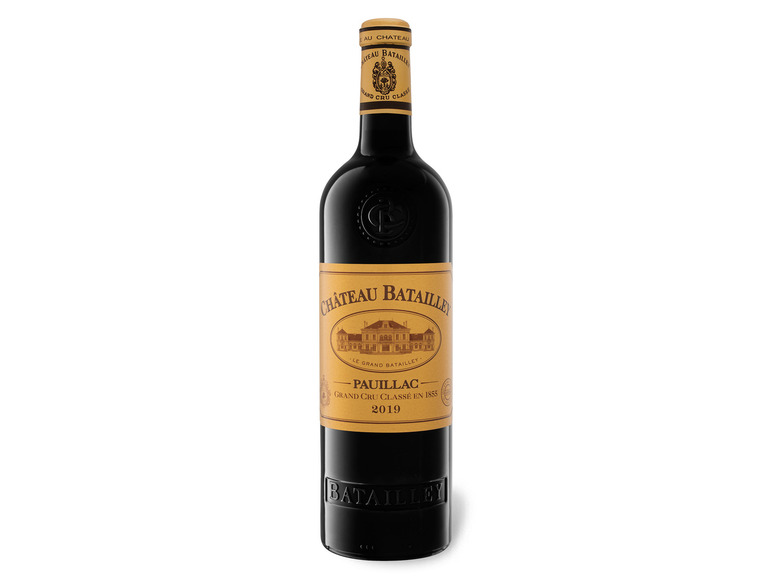 Rotwein Château Grand 2019 Classé 0,75-l-Flasche Batailley - AOP Pauillac Original-Holzkiste x 6 trocken, 5éme Cru