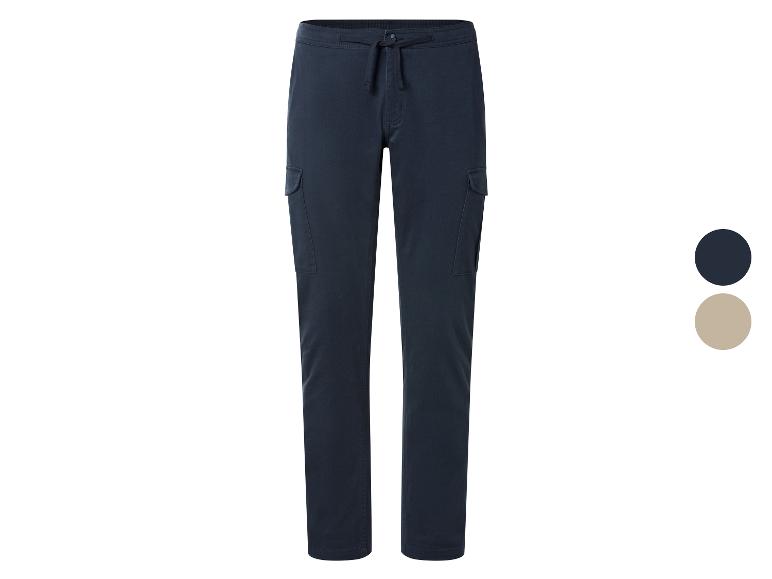 Marineblaue Jogging-Cargohose mit Kordelzug, erhältlich in Dunkelblau und Beige.