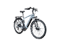 Graues E-Citybike mit Gepäckträger und Schutzblechen.