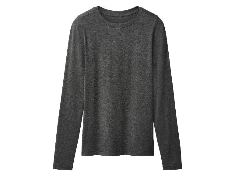 Dunkelgraues Langarm-T-Shirt auf weißem Hintergrund.