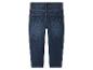 Dunkelblaue Kinder-Jeans, Rückansicht, mit zwei Taschen und gelben Nähten.