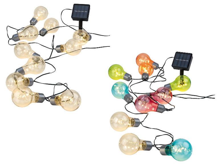 Solar-Lichterketten mit klaren und farbigen Glühbirnen.
