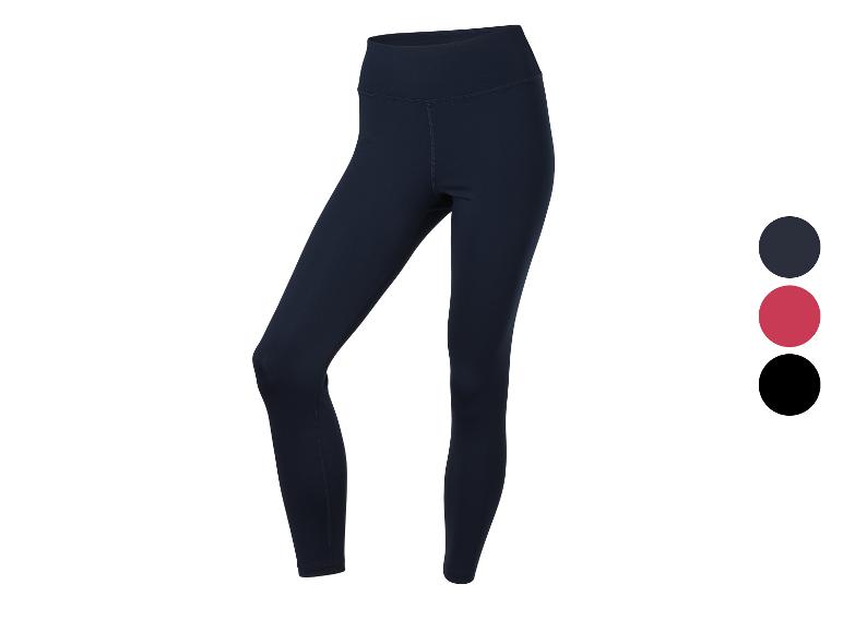 Damen-Sportleggings in Marineblau, mit Farboptionen in Rot und Schwarz.