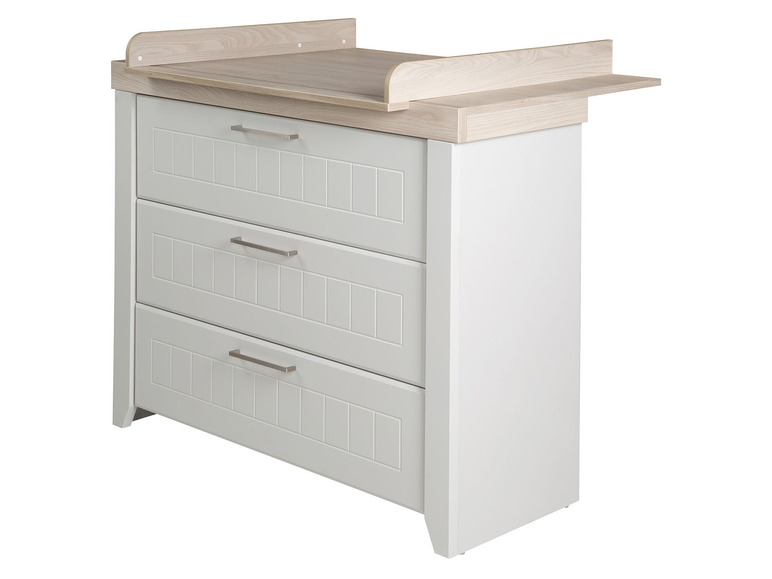 Weiße Kommode mit drei Schubladen und Wickelauflage.