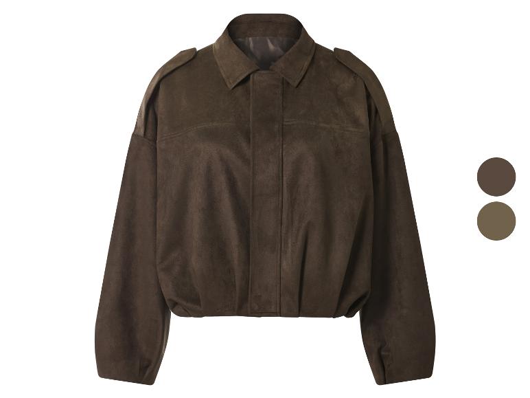 Braune Wildlederimitat-Jacke mit Schulterklappen und zwei Farbfeldern