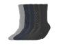 Set aus fünf Paar Herrensocken in Grau- und Marineblautönen, unifarben und gemustert.