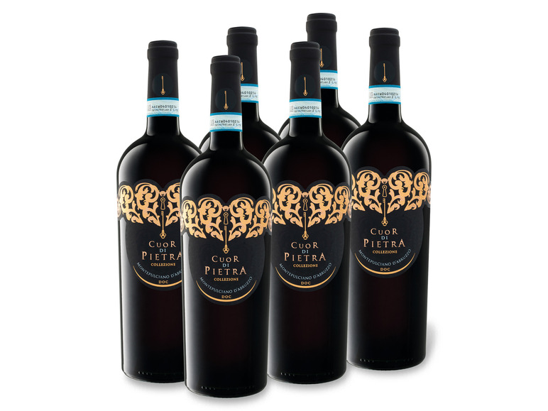 Gehe zu Vollbildansicht: 6 x 0,75-l-Flasche Weinpaket Cuor di Pietra Montepulciano D'Abruzzo DOC trocken, Rotwein - Bild 1