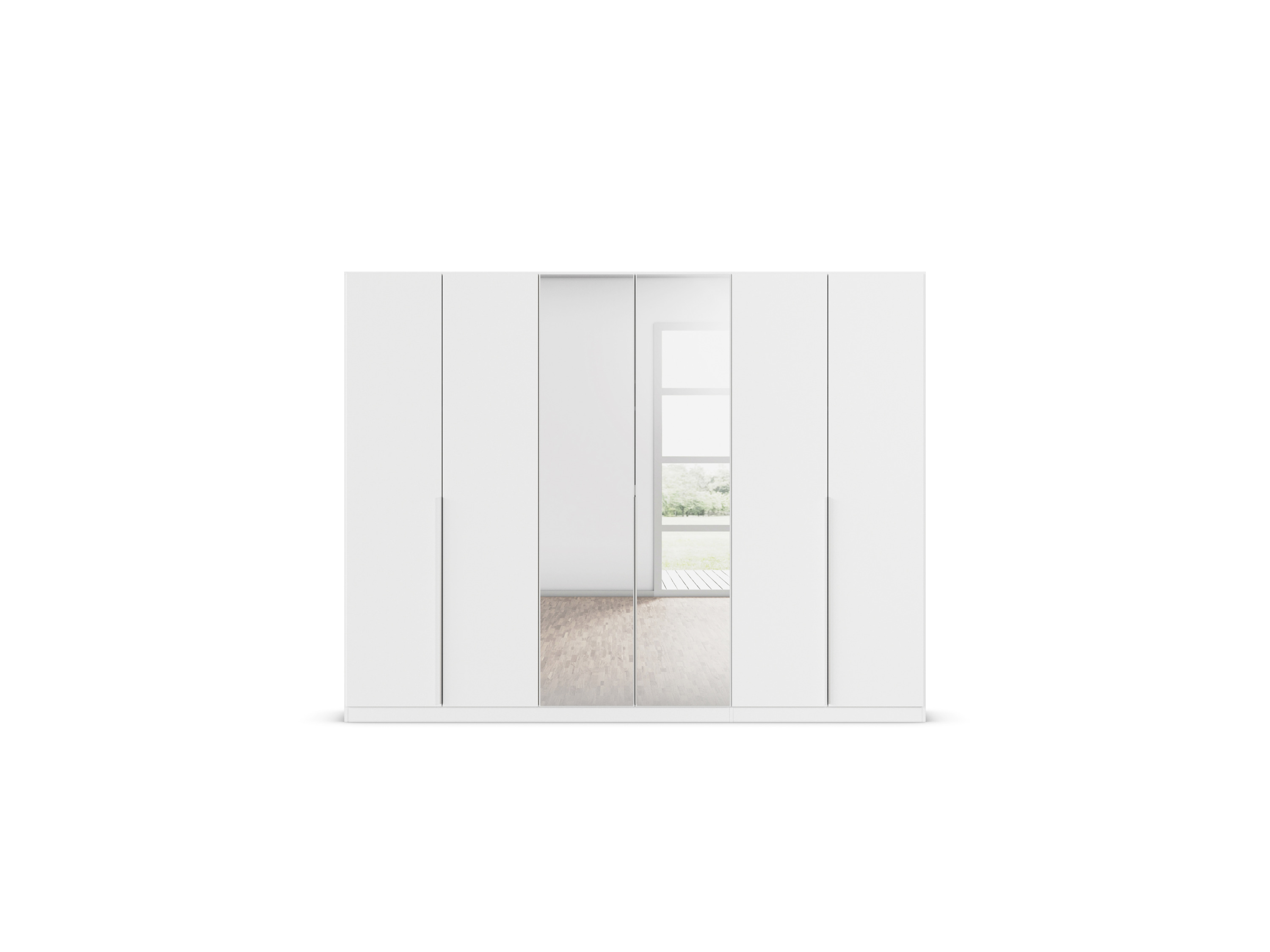 Thumbnail - rauch ORANGE Drehtürenschrank Alabama mit Spiegel (Classic-Zubehör, Weiß, Griffe Alufarben, 271 x 210 cm)