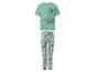 Jungen-Pyjama mit grünem Kurzarm-T-Shirt und grauer langer Hose mit Videospiel-Print.