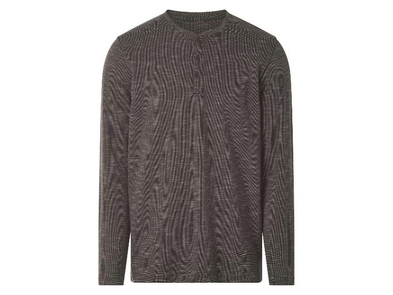 Dunkelgraues Herren-Langarm-Henley-Shirt mit dezentem Streifenmuster.