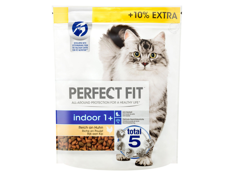 Gehe zu Vollbildansicht: PERFECT FIT Cat Dry Indoor 1+ Reich an Huhn +10 % gratis, 5 x 825 g - Bild 2