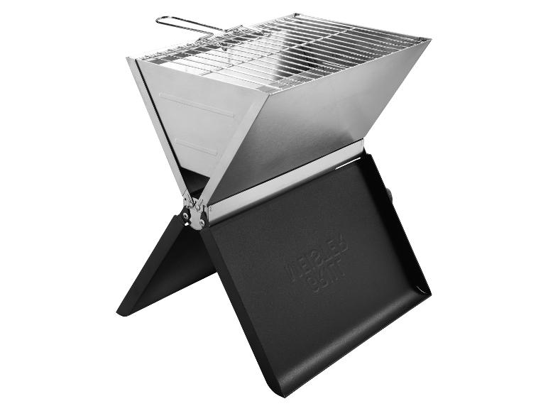 Tragbarer klappbarer Holzkohlegrill aus Edelstahl mit schwarzem Untergestell