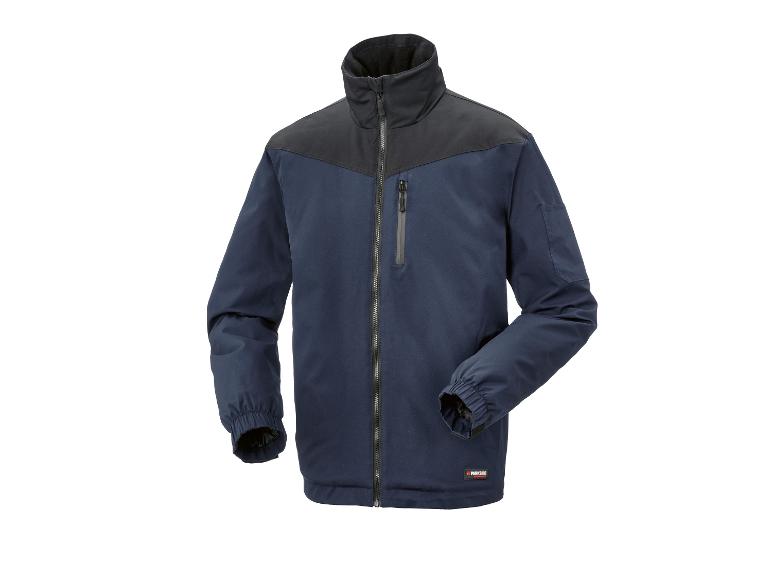 Marineblaue Parkside Performance Arbeitsjacke mit schwarzen Einsätzen und Reißverschluss.