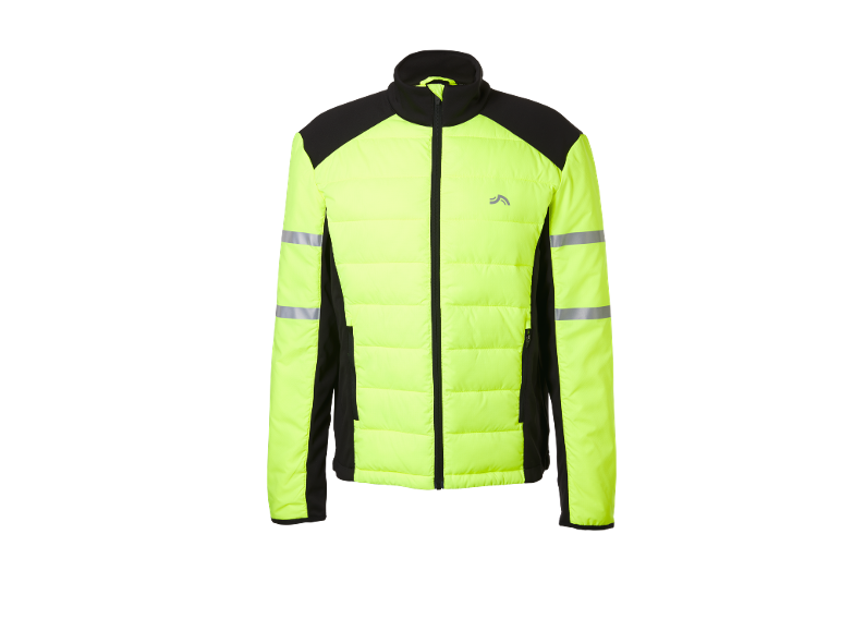 Neon-gelbe und schwarze Sport-Steppjacke mit reflektierenden Streifen