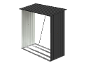 Metall-Holzunterstand mit Pultdach, grauen und schwarzen Wänden und Metallbasis.