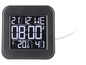 Digitale Uhr mit Wettervorhersage und Temperaturanzeige.