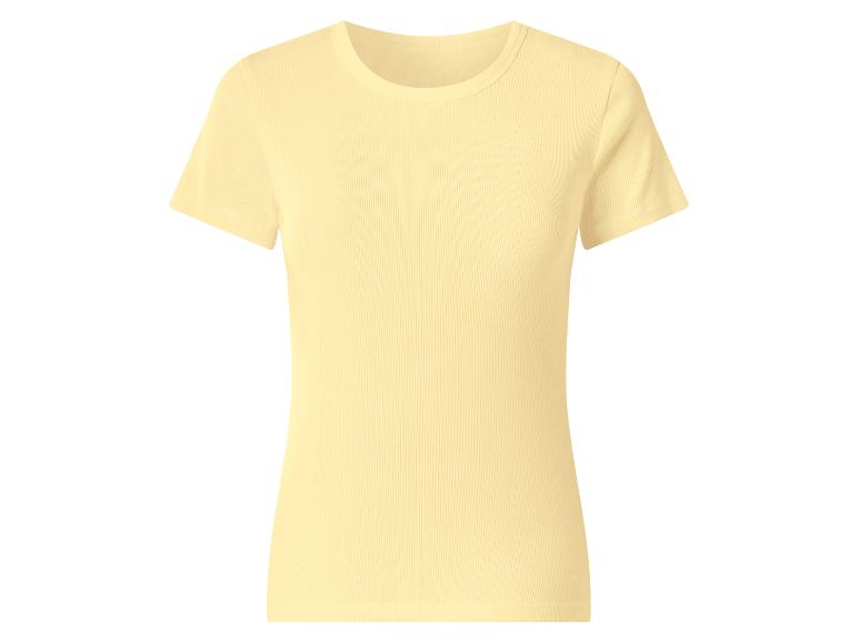 Damen hellgelbes geripptes Kurzarm-T-Shirt