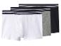 Drei Herren-Boxershorts in Weiß, Grau und Schwarz mit gestreiften Bündchen.