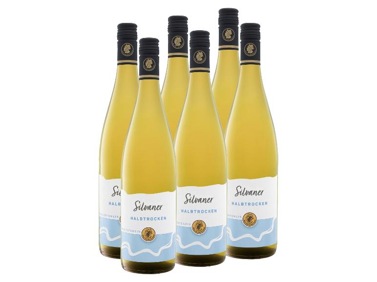 Sechs Flaschen Silvaner halbtrocken Weißwein aus der Nahe.