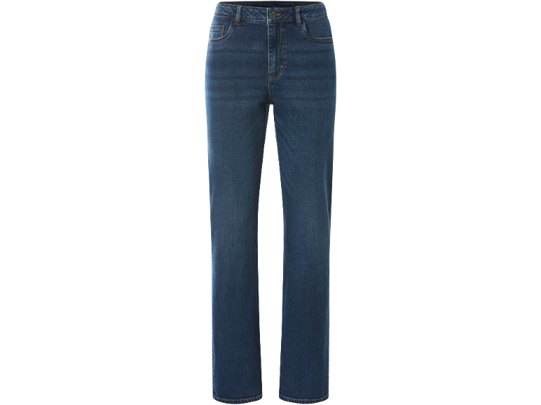 Dunkelblaue Damenjeans mit Kontrastnähten und Vordertaschen.