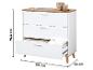 Weiße Kommode mit drei Schubladen und Holzplatte, Maße 75,3 x 80 x 33 cm.