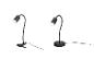 Zwei schwarze LED-Lampen mit flexiblem Arm, eine mit Klemme, die andere mit rundem Sockel.