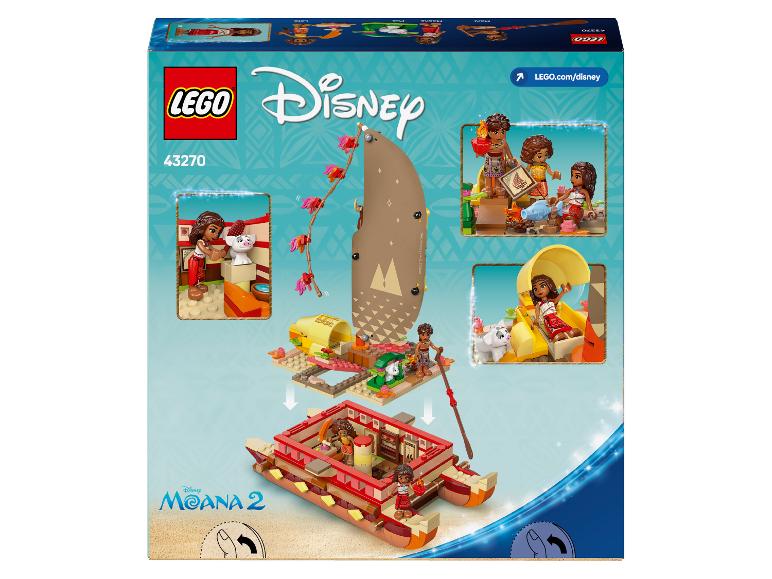 LEGO Disney Moana 2 Set 43270, das ein Boot und Figuren zeigt.