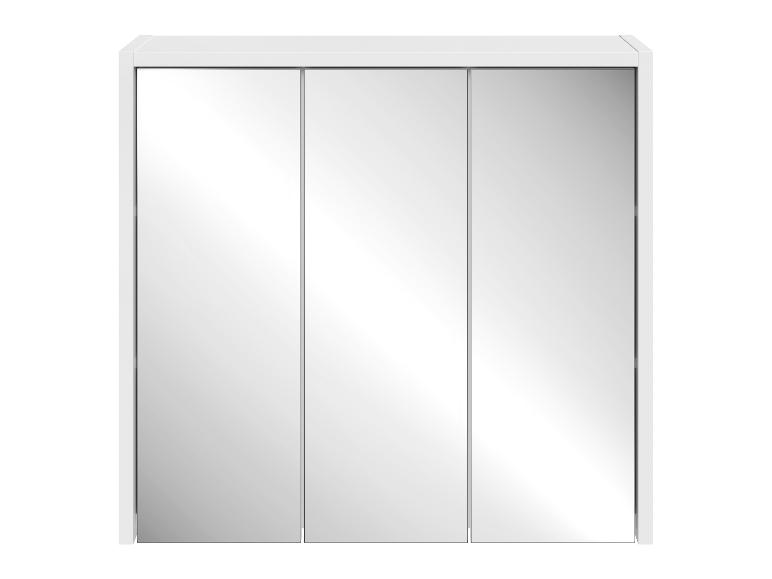 Weißer Badezimmerschrank mit drei Spiegeltüren.