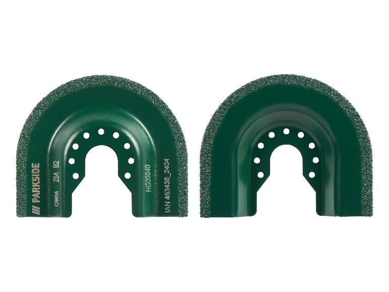 Zwei grüne Schleifblätter von Parkside für ein Multitool
