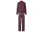 Bordeauxfarbener Damenpyjama mit rosa Herzmuster, bestehend aus Langarmshirt und Hose.