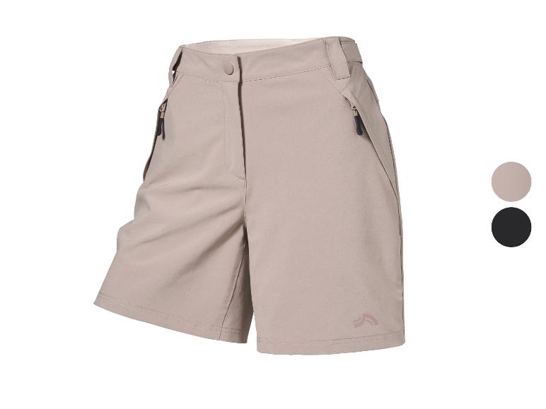Beige Damenshorts mit Reißverschlüssen, auch in Schwarz erhältlich.