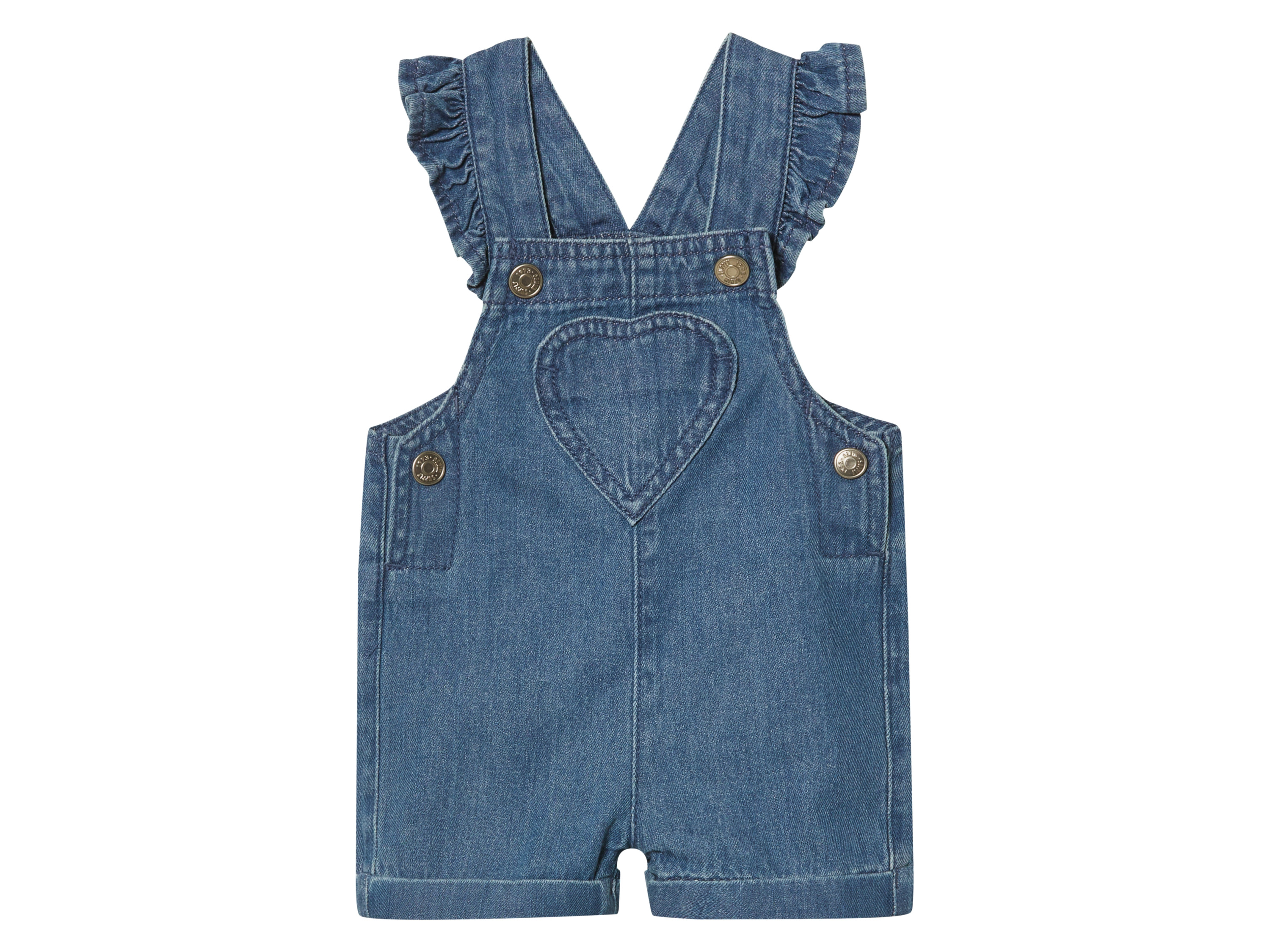 lupilu® Baby Latzhose Jeans kurz (Blau, 92)““ | dunkelblau Muster: – Detail: mit Brusttasche und verstellbaren Trägern